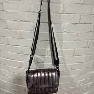 THINK ROYLN Metallic Silver Quilted Crossbody Bag